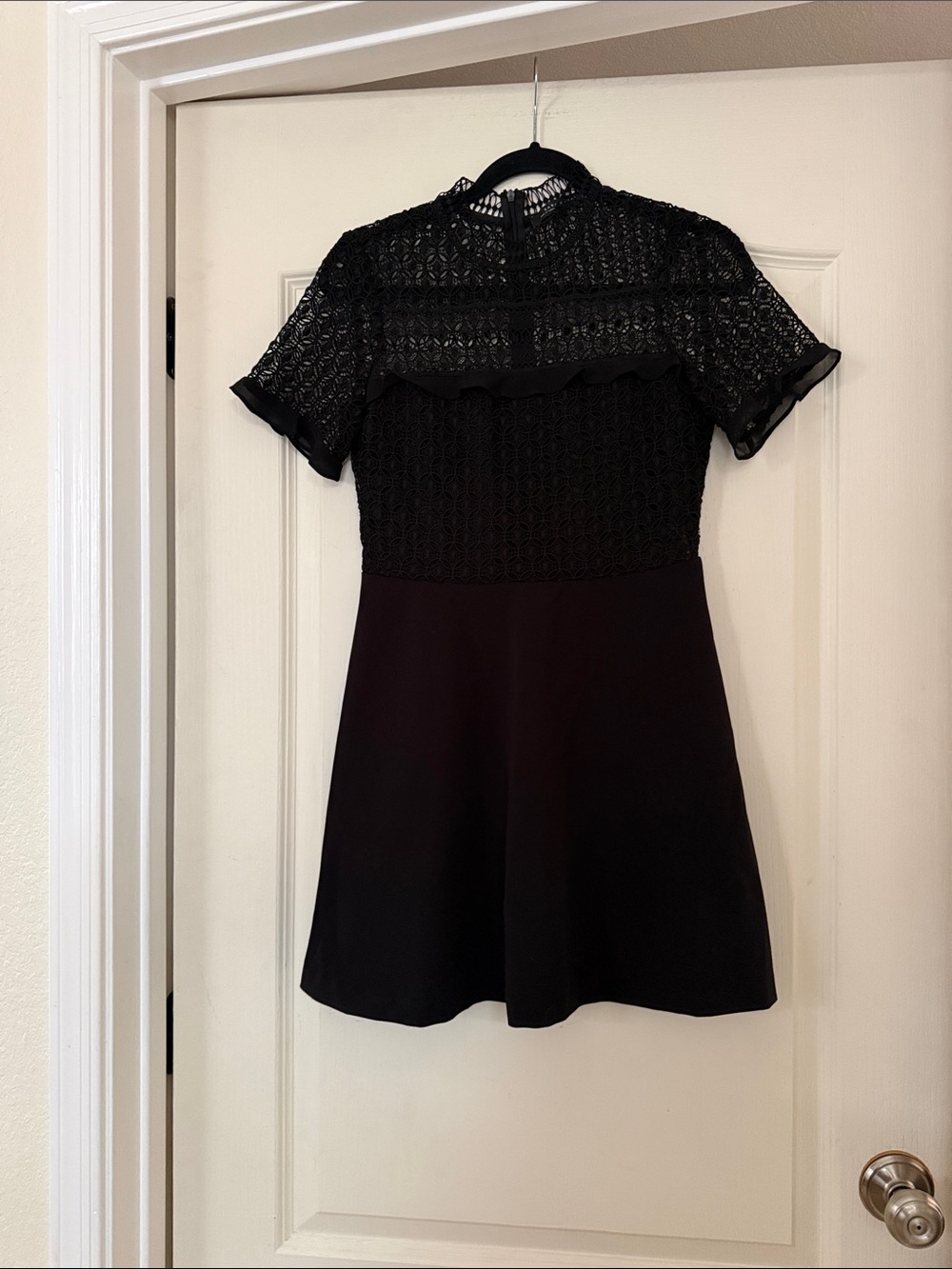 Zara Black Lace Yoke Short Sleeve Skater Dress - Women